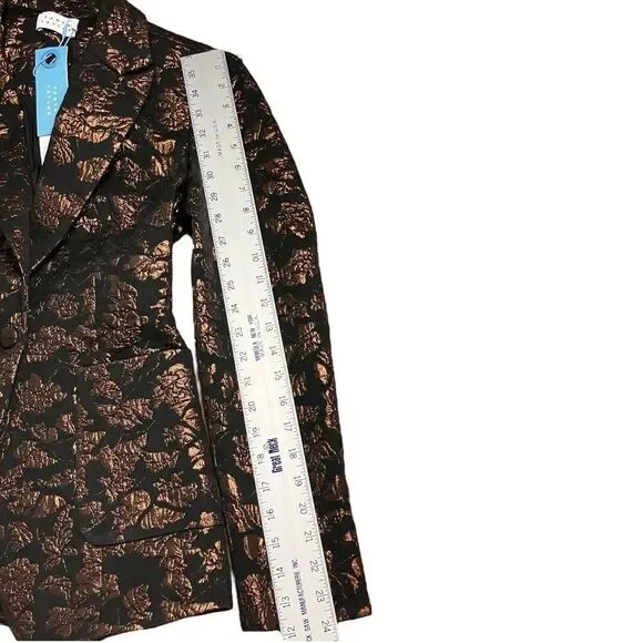 Tanya Taylor Blazer 2 Bronze Black Floral Jared Brocade Metallic Artsy Party - Picture 9 of 16